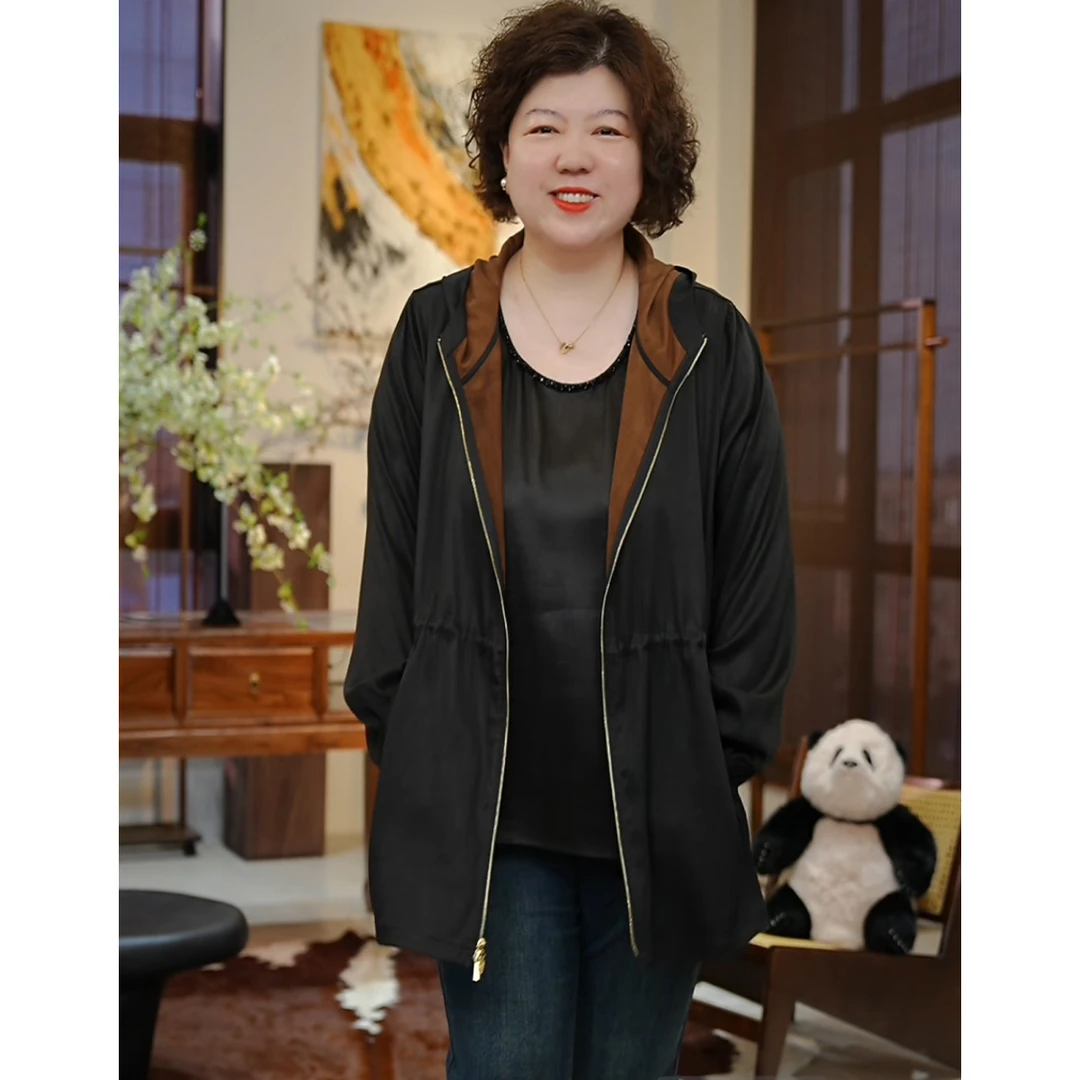 金雀绫【越过山丘】香云纱桑蚕丝设计师连帽加宽加大外套SZA2TW500