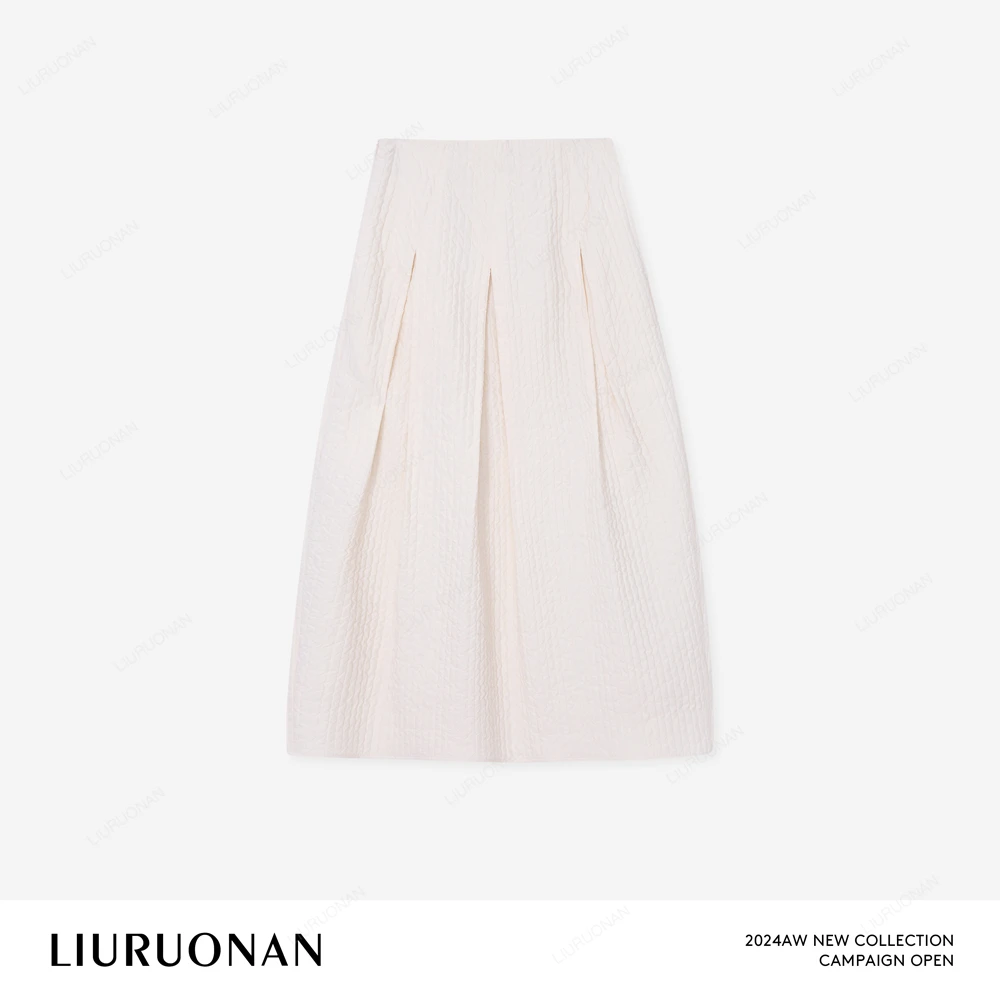 LIURUONAN 24AW 【泡泡格半裙】小众设计纯色高腰a版中长款半身裙