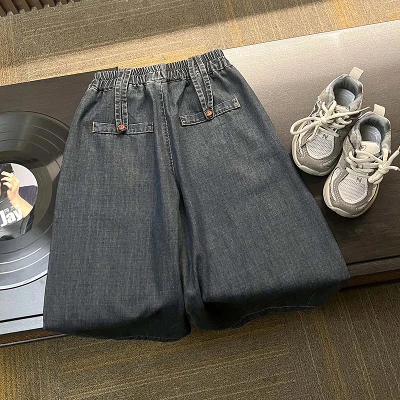 天丝牛仔裤男童女童夏季薄款新款裤子儿童夏装防蚊裤男孩宽松长裤