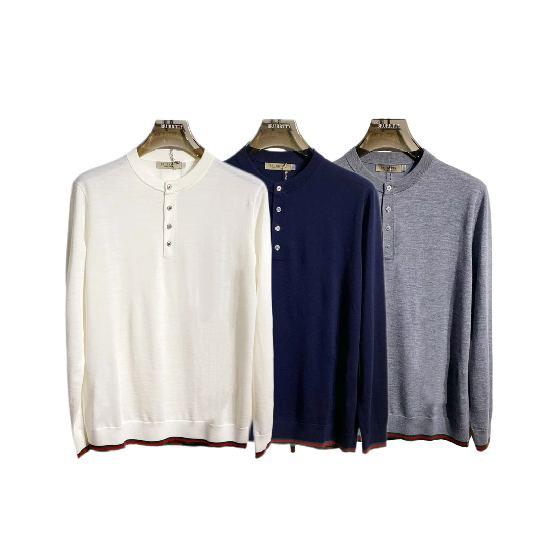 【奢潮定制】 62032 秋季新款超细羊毛针织亨利领轻奢拼色长袖毛衣