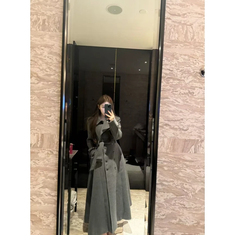 一只雪雪【人生大衣】新款秋冬气质夹棉韩版双排扣毛呢厚款大衣