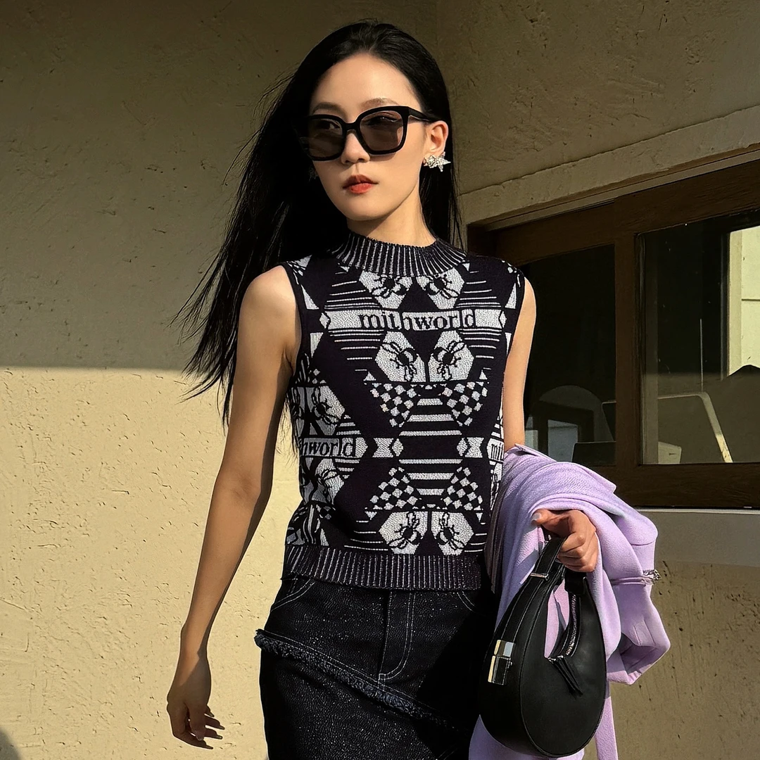 mithworld/沵媞 图案针织背心内搭2025新款女款W3FSI5023L8C