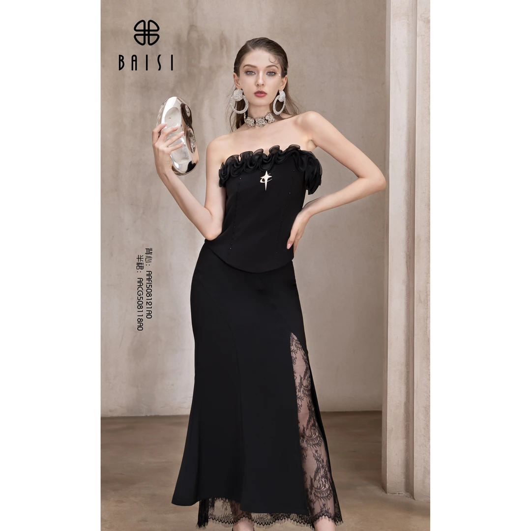 BAISI 百丝2025上新AAFI508121A0气质立体花无袖上衣