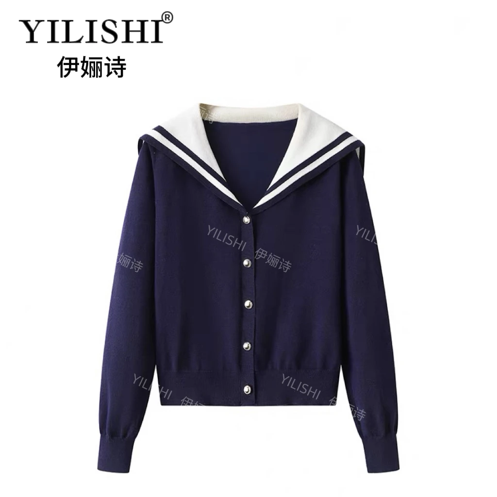 2025年新款显瘦大码海军领高级感学院风穿搭针织上衣A22