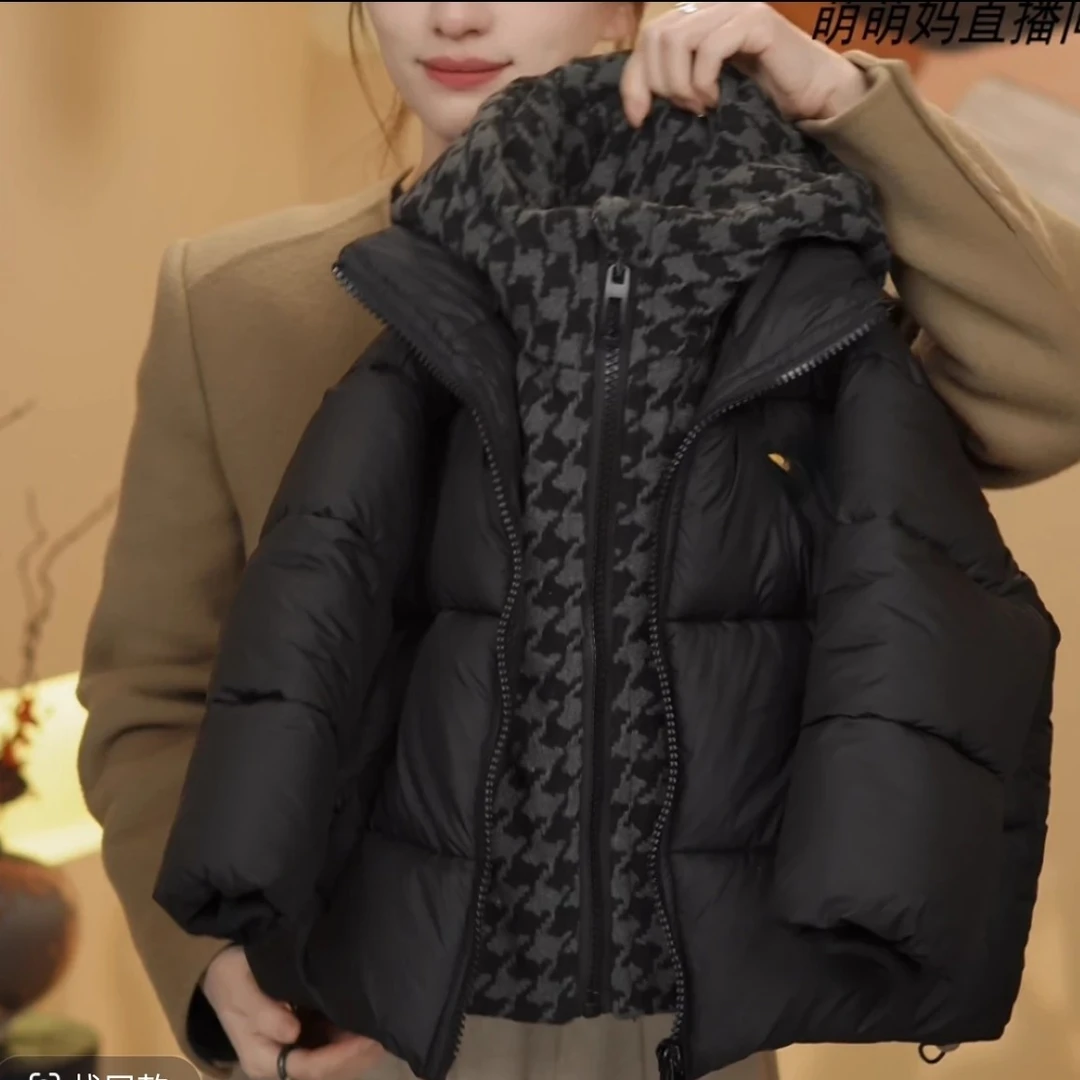 2024冬季新品夹棉加厚棉服时尚潮流款格子棉服