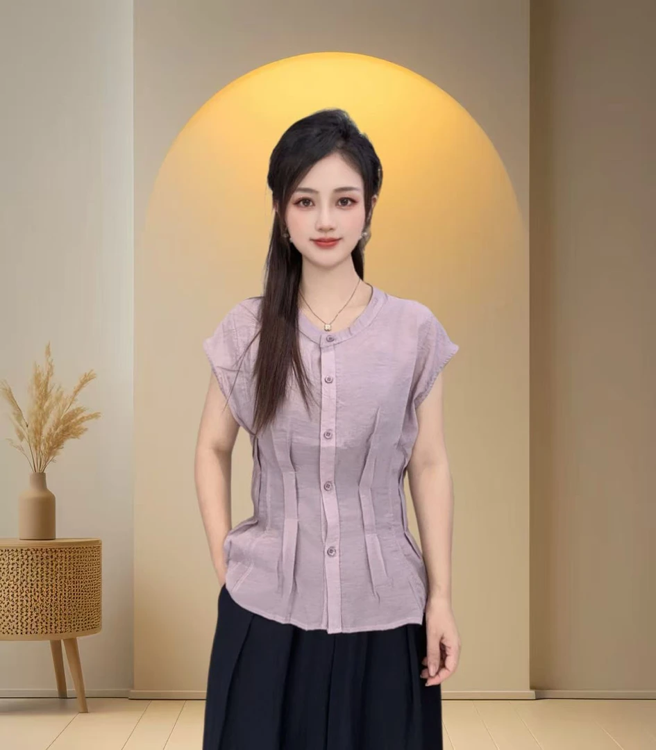 夏季时尚收腰休闲显瘦气质百搭小众纯色短袖上衣5571