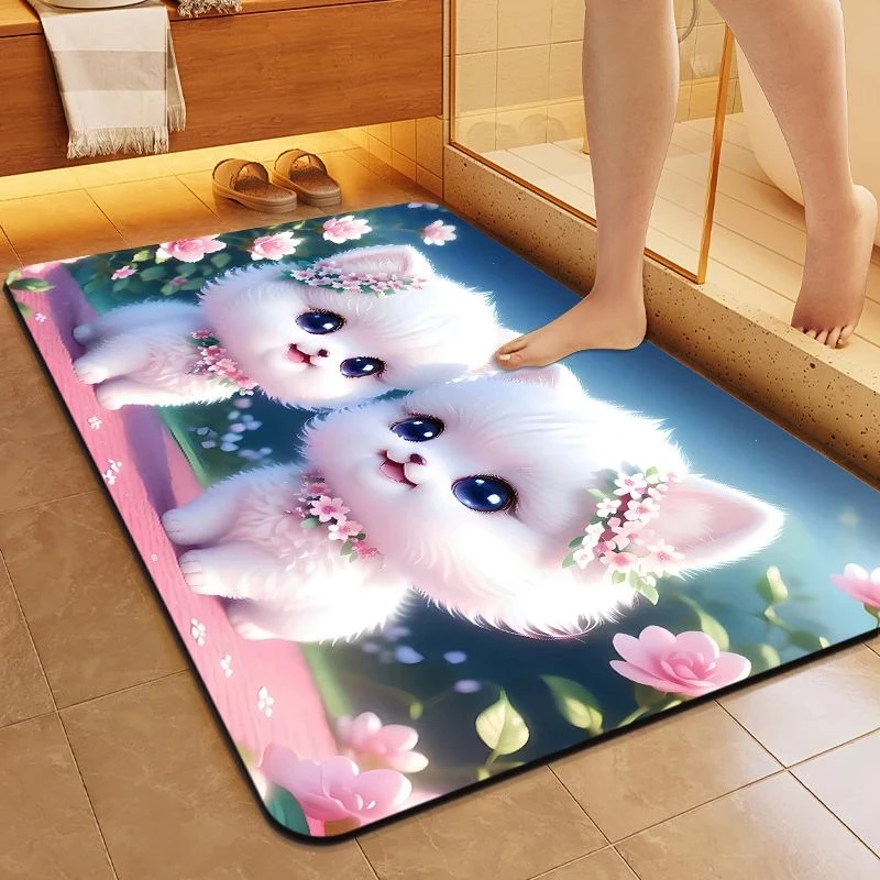 卡通3D立体小花硅藻泥浴室防滑垫速干家用
