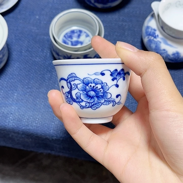 碗胡****）手绘牡丹花小客杯5个