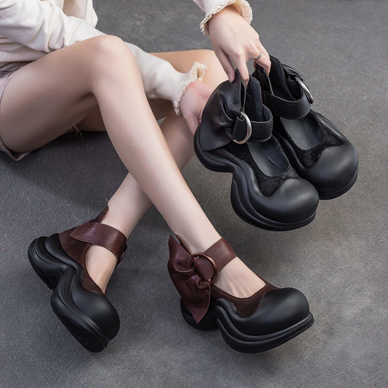 2025春夏新款松糕跟增高轻奢1978-3玛丽珍鞋头层牛皮舒适凉鞋