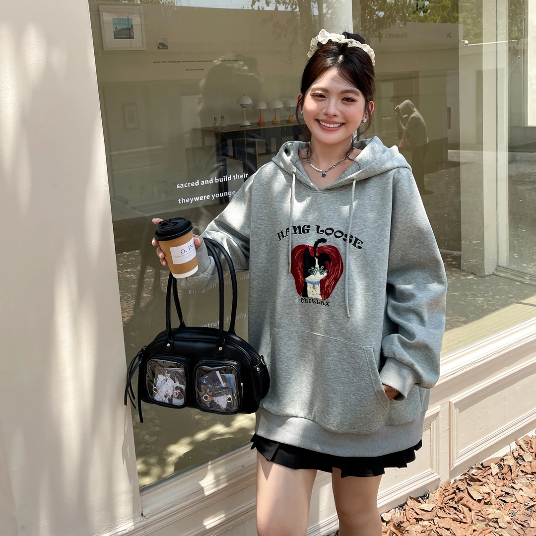 2025秋季新款美式慵懒chic卫衣大码女装胖mm独特漂亮减龄正肩上衣