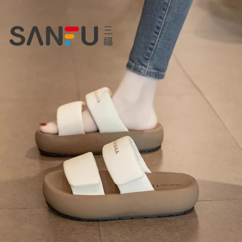 三福凉拖鞋女夏季外穿2025新款超火厚底沙滩凉鞋女士配裙子一字拖