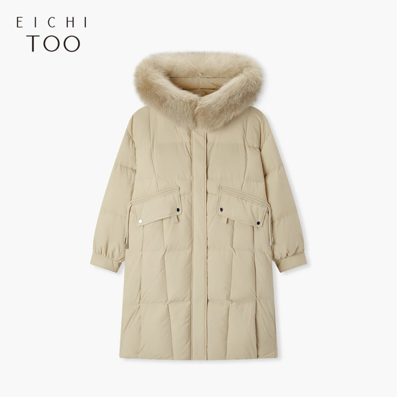 【90绒】爱居兔柔软舒适可脱卸毛领中长款连帽羽绒服EWRAJ4P004A