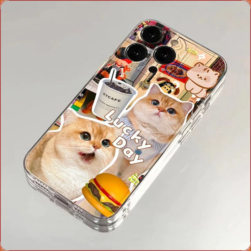 咖啡猫咪适用iPhone16promax手机壳苹果14透明12/13精孔11保护套