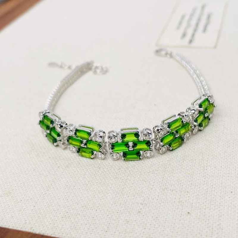 095 天然透辉石手链   银镶S925银 （多样性发货）