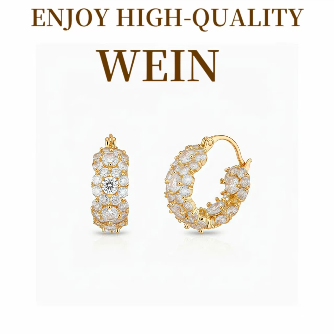 WEIN 铜合金合成锆石耳饰 金色锆石耳环轻奢气质时尚百搭法式小众