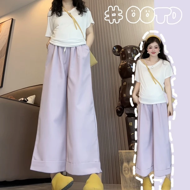 孕妇裤子夏季薄款外穿2025新款休闲慵懒阔腿裤山本直筒长裤不勒肚