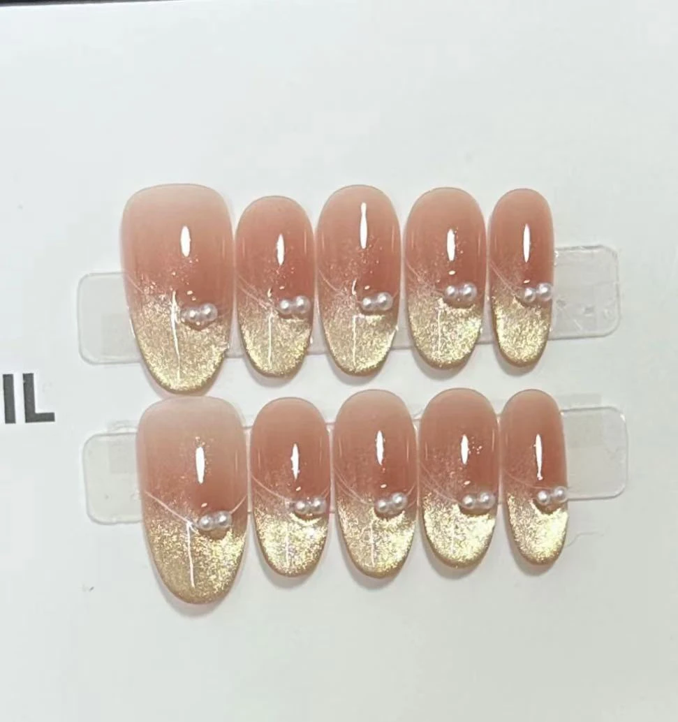 【蜜糖】手工穿戴甲气质纯欲裸色爆闪ins渐变