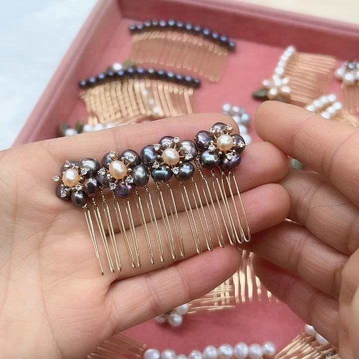 淡水珍珠发饰银S925镶嵌