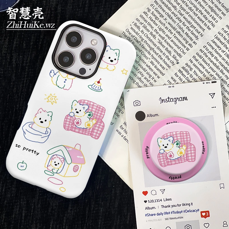 沙发狗支架菲林壳适用苹果16promax手机壳小米14华为mate60