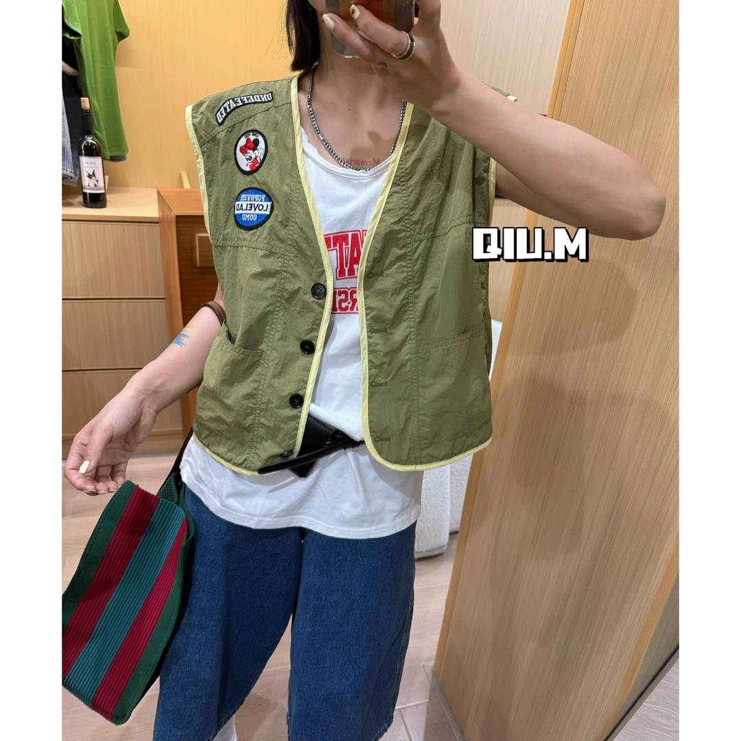 【QM】.马甲.定制款时尚叠穿单品.夏季复古马夹学院风女百搭V领刺绣