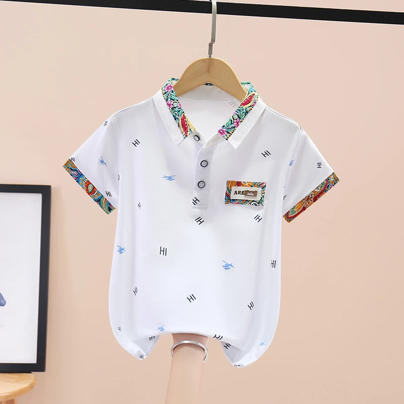 男童夏季白色字母短袖t恤夏装新款中大童儿童半袖polo衫体恤上衣