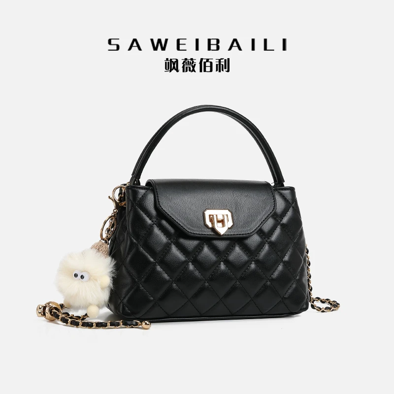 《小艺粉丝专属》雅典黑菱格绣线时尚百搭女士经典单肩斜跨包-5611