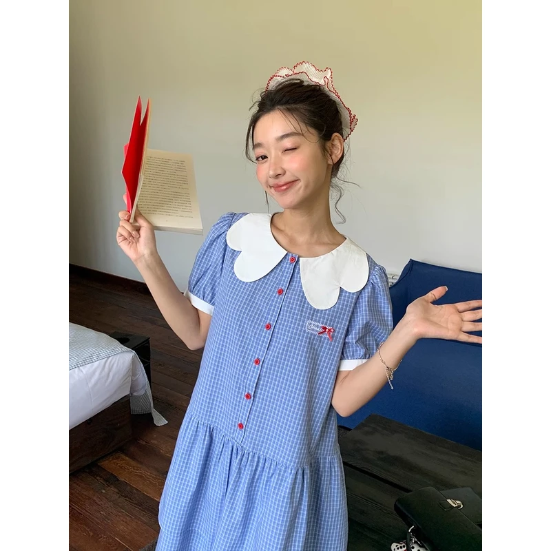 Jiang jam/姜姜姜酱学院少女感MIU系蝴蝶撞色领连衣裙