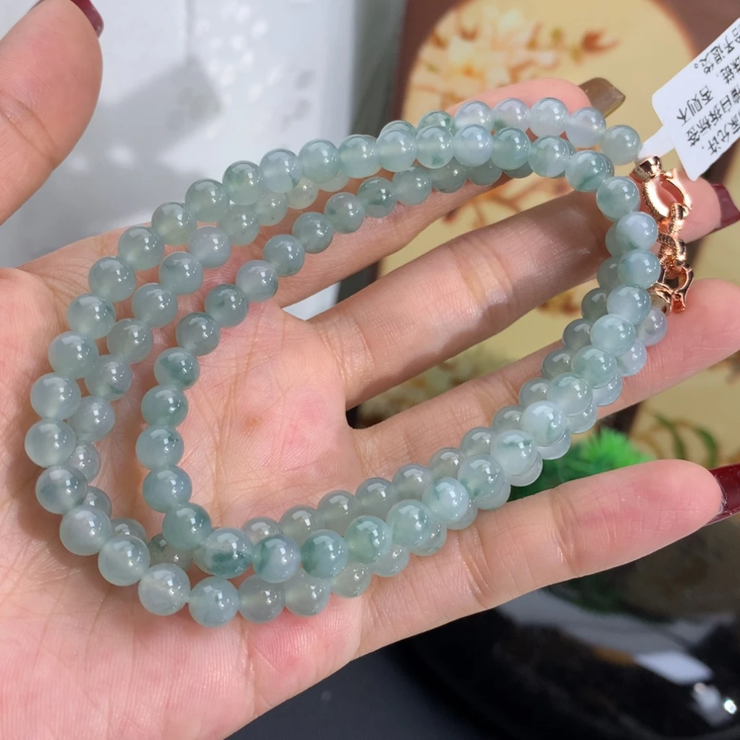 翡翠未镶嵌手串卡6冰胶晴飘花项链
