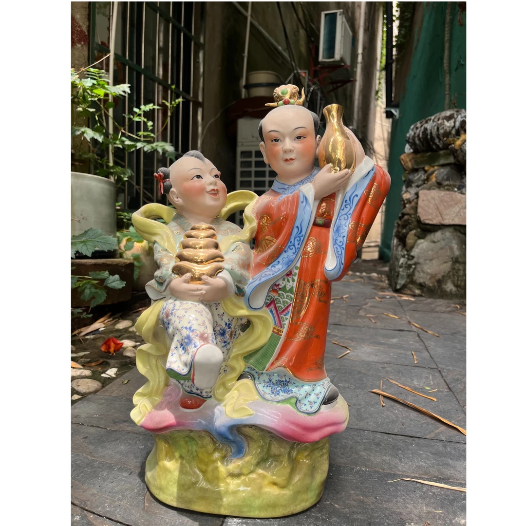 童子贺寿景德镇陶瓷手工雕刻童子祝寿中式家用酒店招财纳福摆件
