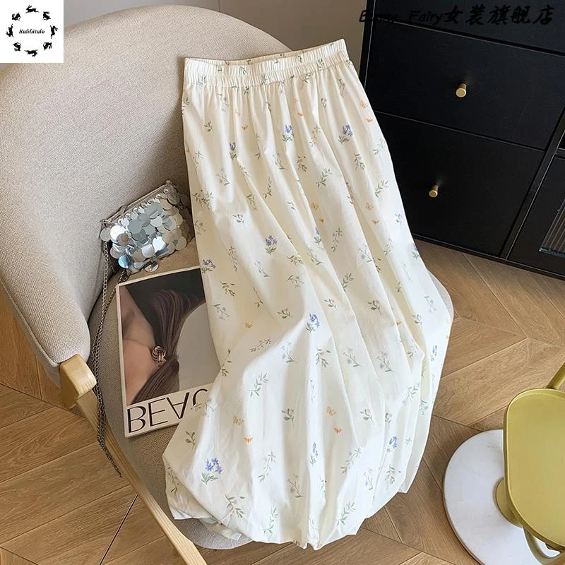 精品高品质高货爆款~高腰褶皱碎花花苞裙半身裙子女中长版夏季薄