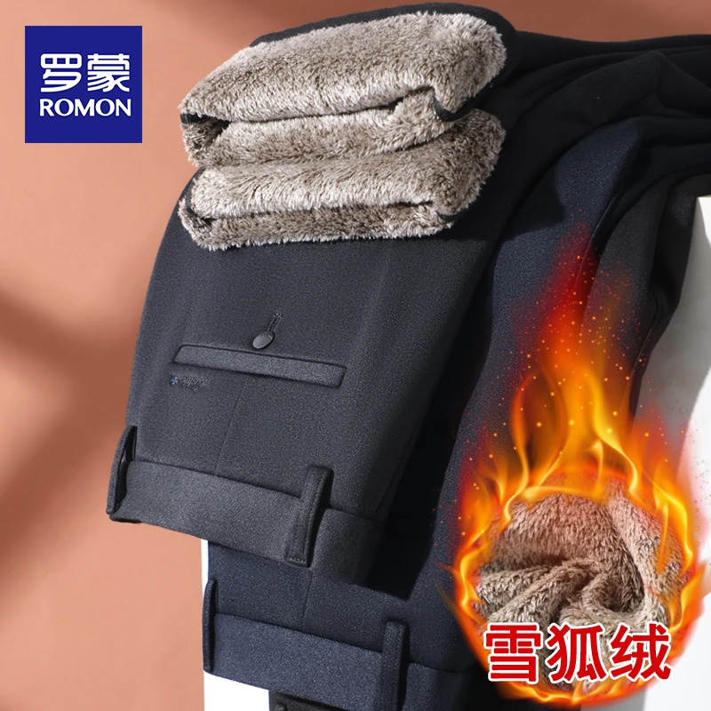 罗蒙冬款爸爸加绒裤子男中老年人加厚休闲裤男款中年男士西裤外穿