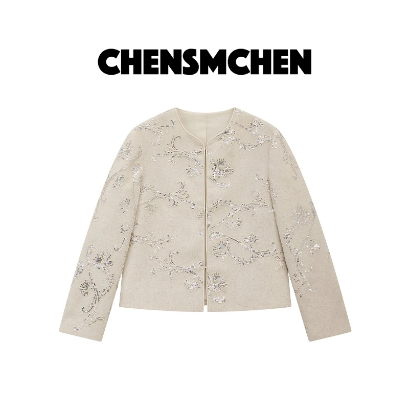 CHENSMCHEN100亚麻国风复古长袖外套女精致优雅显瘦上衣CSW5735LC