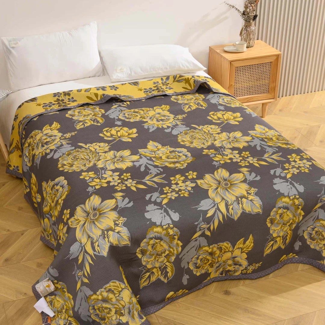 【梵曦专属】200*230cm 高奢埃及长绒棉生姜暖绒床盖 梦回花海