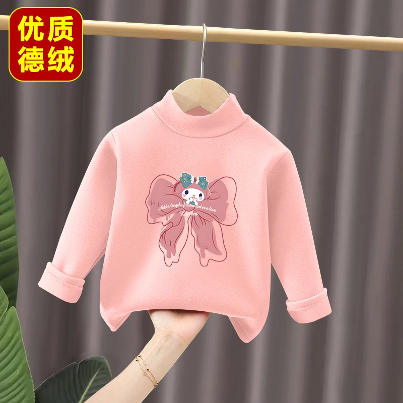 儿童德绒半高领打底长袖双面衣服女童冬季装宝宝保暖上衣