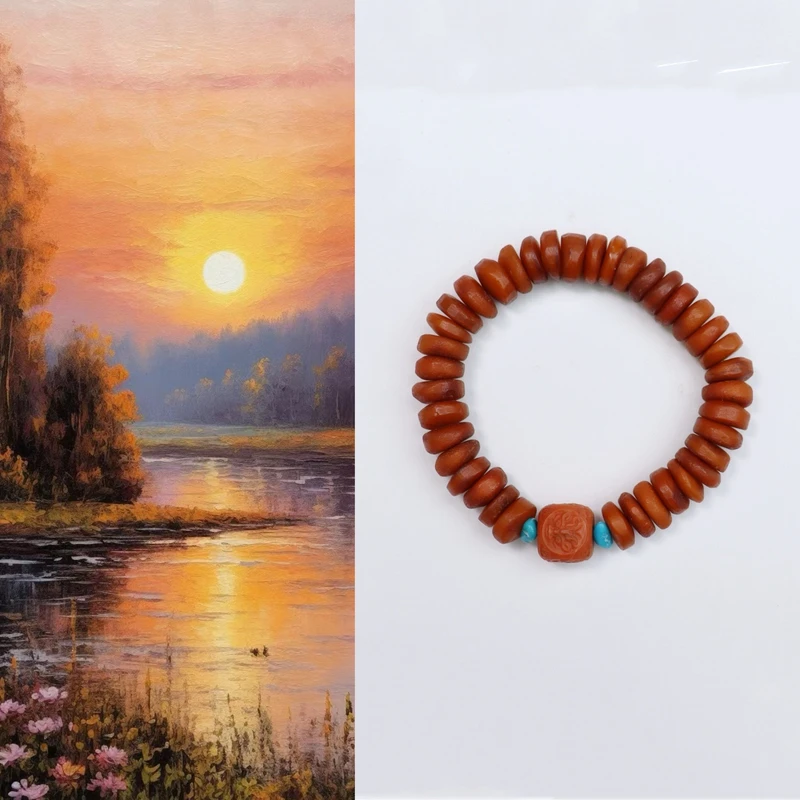 原创设计款天然琥珀蜜蜡算盘珠单圈民族风手串手饰10mm