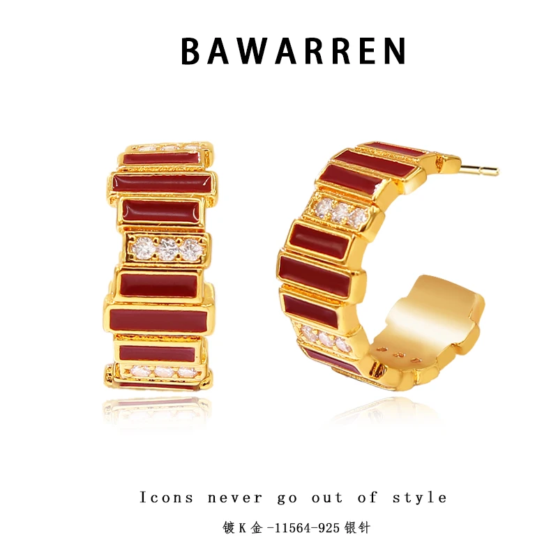 Bawarren 镀K金 意 11564-【风琴耳圈】简约百搭
