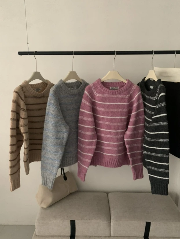 【ARONG阿荣家】细条纹套头毛衣25916-深灰-F