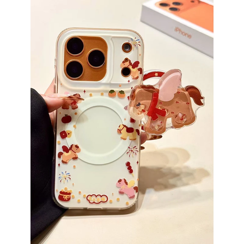 新年围边烟花翅膀小马磁吸支架适用苹果17promax手机壳15iphone16