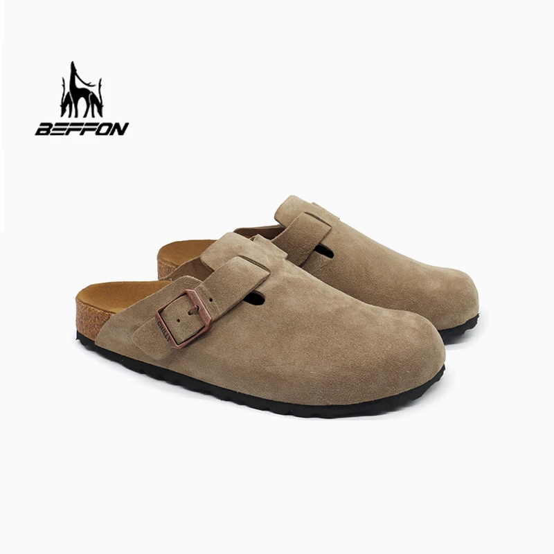 BEFFON北风博肯松弛感半拖软木勃肯厚底包头拖鞋沙滩