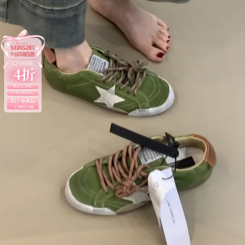 牛皮版~复古板鞋做旧星星小脏鞋百搭系带平底德训鞋女运动休闲鞋