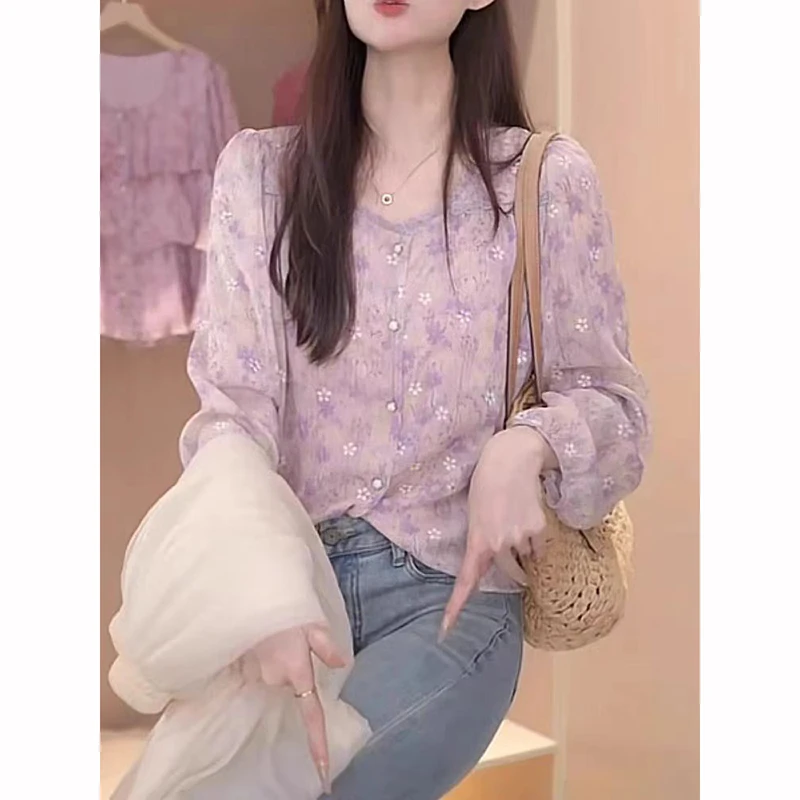 妈妈装V领雪纺衬衫女2025夏季新款洋气蕾丝衬衫减龄小衫夏装上衣