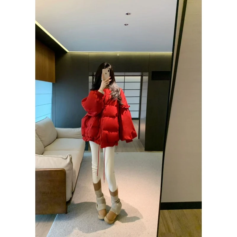 韩版松弛感宽松百搭纯色保暖外套秋冬新款高腰气质显瘦休闲裤套装