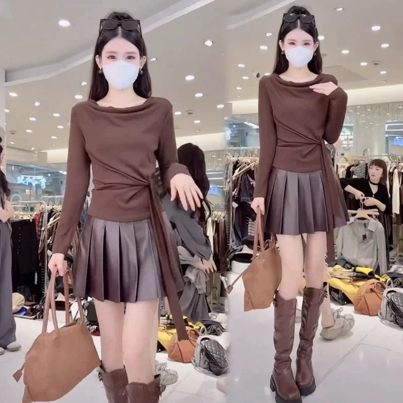 长袖T恤女2025秋季新款时髦洋气设计感堆堆领百搭气质减龄上衣潮