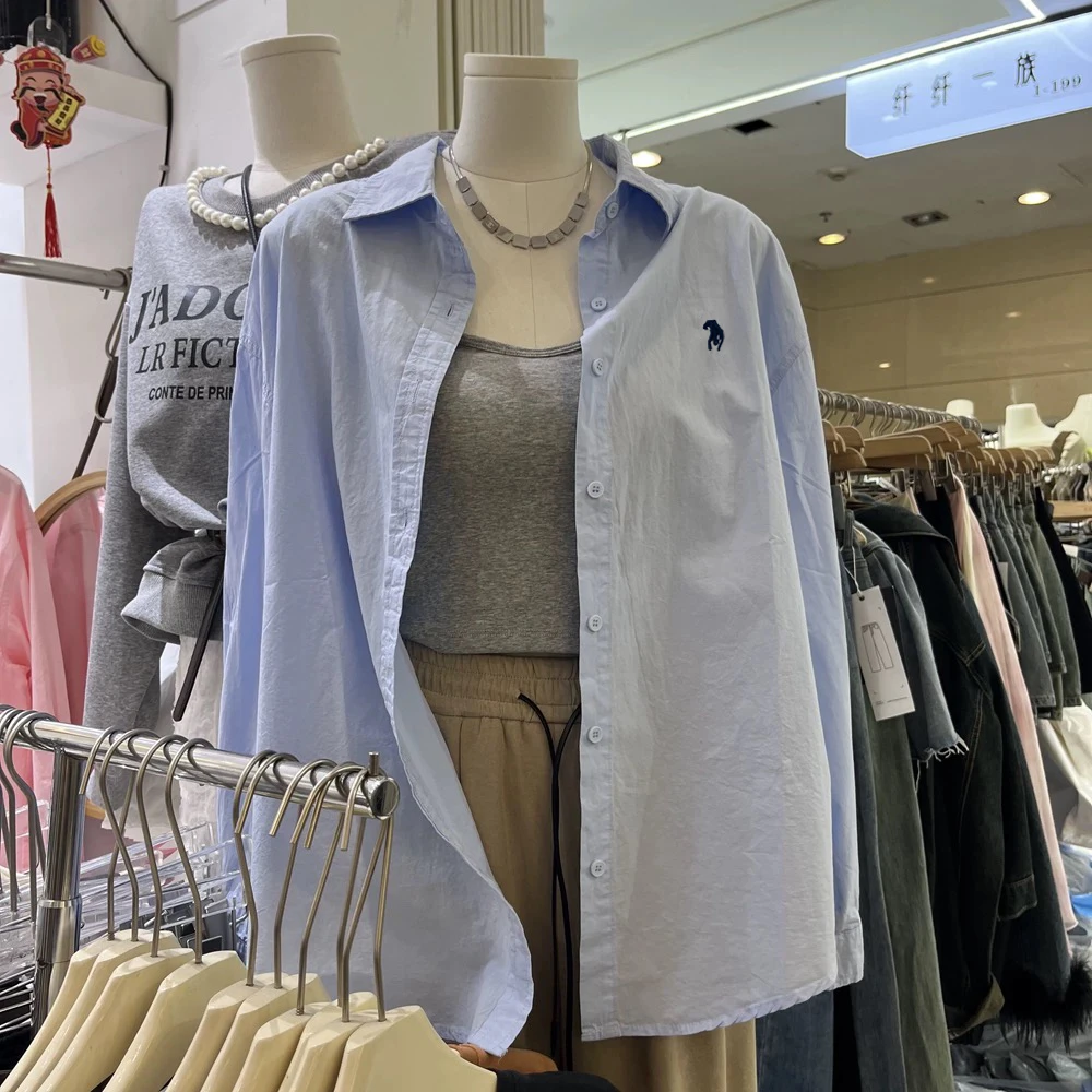 【杭州四季青好货】早春新款时尚纯棉衬衫女设计感小众上衣宽松衬衣