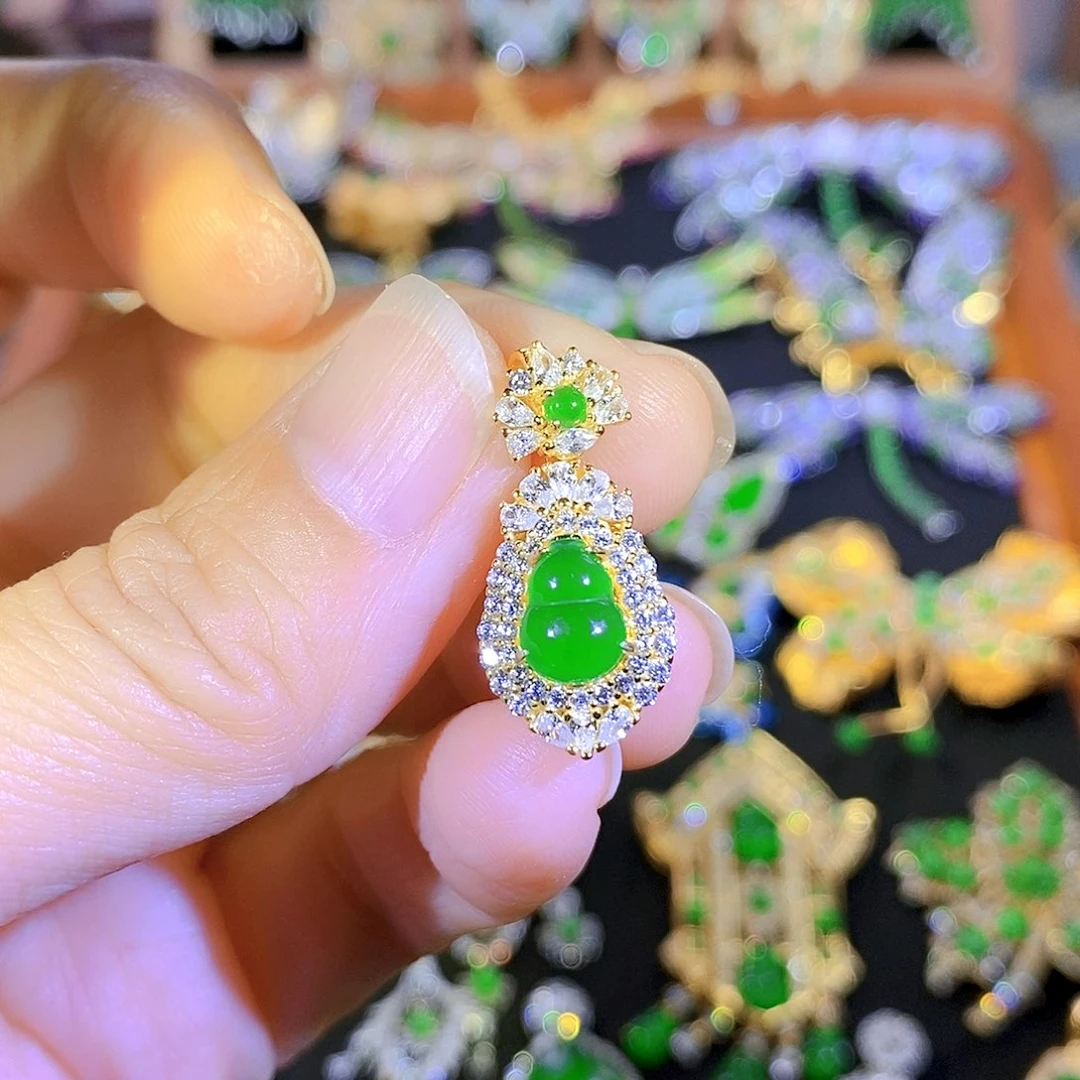 吊坠(不含链)银S925镶嵌翡翠