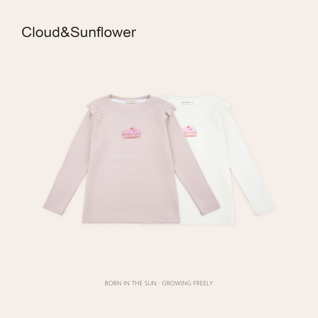 女童春季蛋糕印花飞边袖长袖打底衫251072