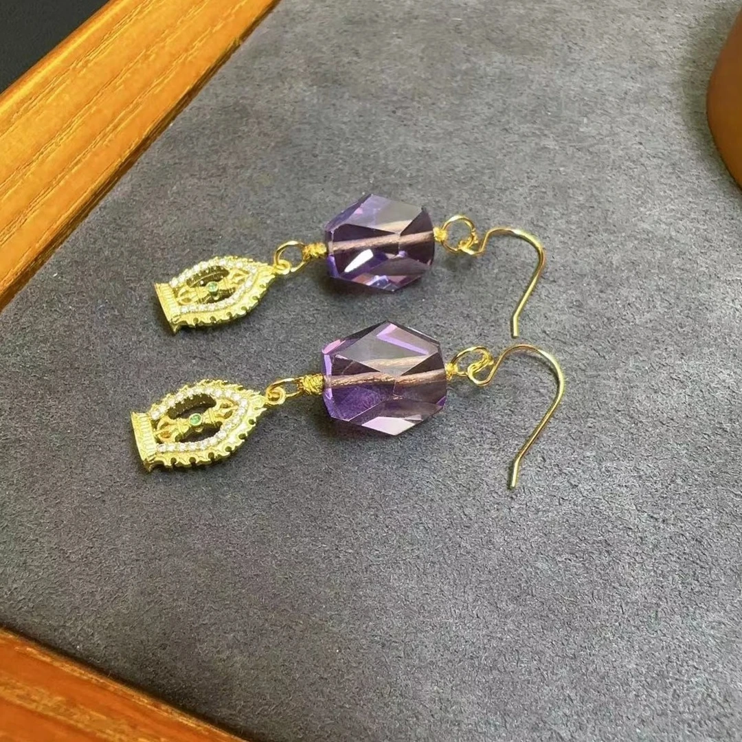 【诗语】银镶紫水晶耳钩耳饰天然水晶精致经典气质轻奢时尚百搭女款
