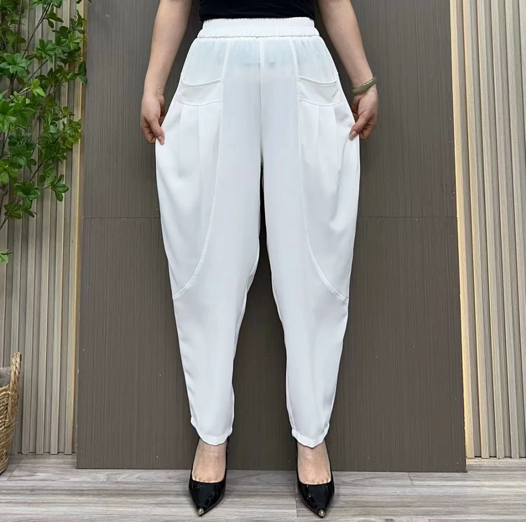 大码春夏季哈伦高腰薄款休闲裤潮流九分裤宽松时尚萝卜裤