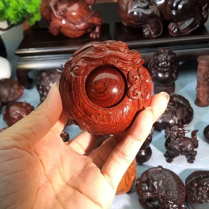 逆***鳞香榧木印度小叶紫檀鱼化龙转运珠