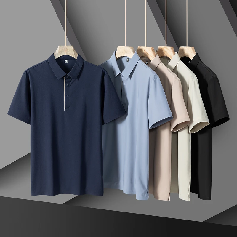 2025新款无痕冰丝薄款POLO衫男速干防晒排汗透气纯色翻领POLO衫